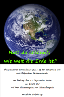 Wir laden ein zum ökumenischen Gottesdienst am 11. 9. 26 um 18 Uhr am Ökumeneplatz