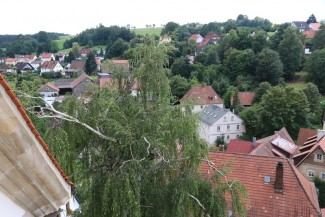 Blick auf das alte Krankenhaus in der Wolfskehle (graues Dach)